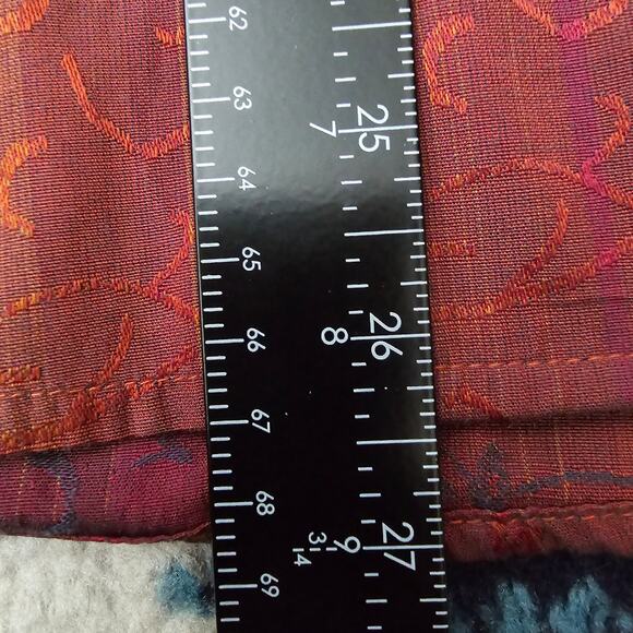 Men's J. Ferrar Button Up Striped Red & Orange with Subtle Floral Print Shirt M - Picture 4 of 8